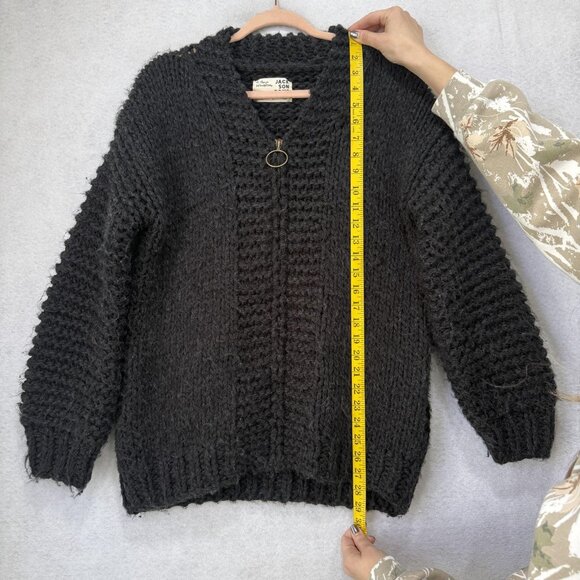 Jackson Rowe Cardigan Sweater Womens Small Black Chunky Knit Zip Up Eye Graphic - Picture 7 of 9